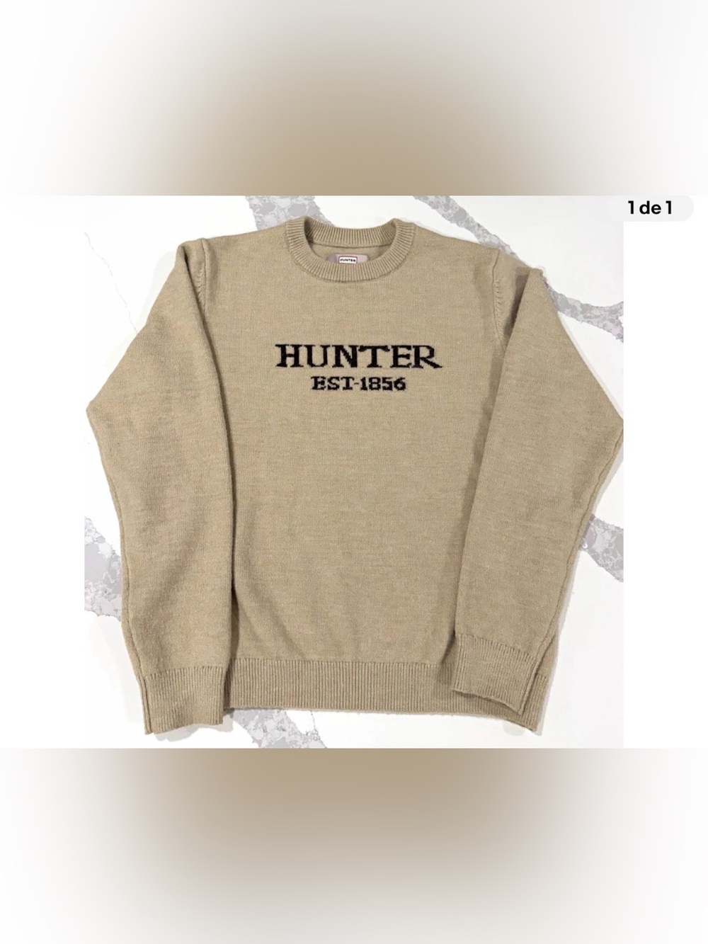Hunter Men's Crewneck Sweater in Sand with Black Logo